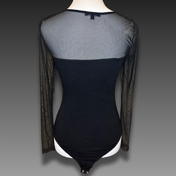 Ambiance Black Contrasting Sheer/Mesh Sleeve Bodysuit (size S) - Picture 2 of 3